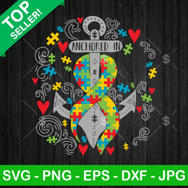 Anchored In Love Autism Awareness Puzzle Piece SVG