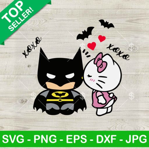 Hello Kitty Kissing Batman Couple SVG