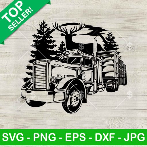 Semi Trucker Forest Moon With Deer Svg