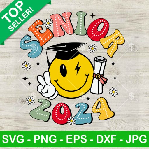 Cute Senior 2024 Smiley Face Svg