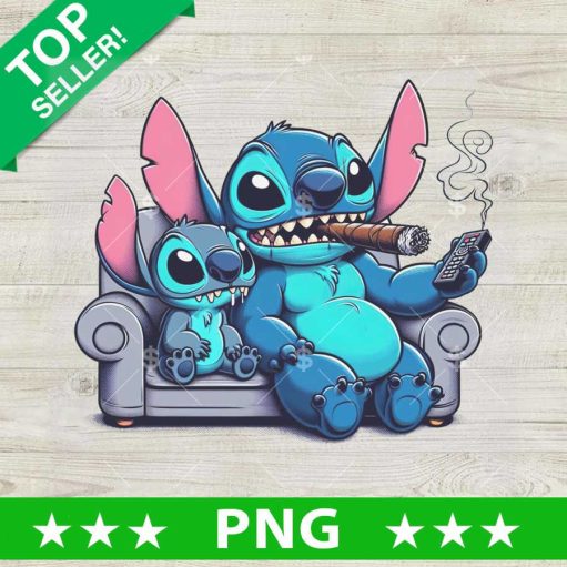 Funny Stitch And Baby Smoking PNG