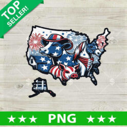 America Map 4th of July Cow PNG, 4th of July Sublimation transfer PNG