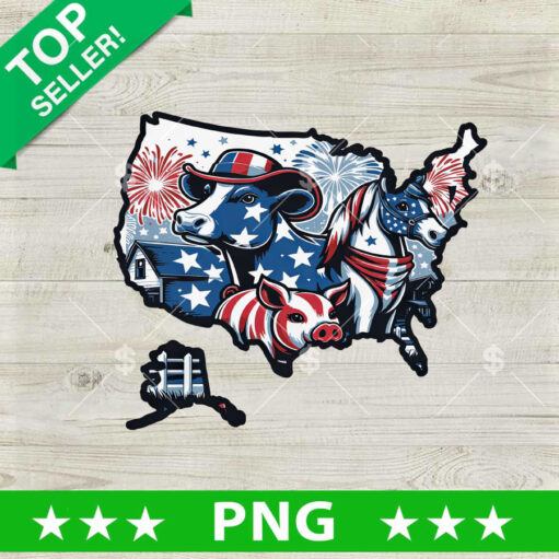 America Map 4th of July Cow PNG