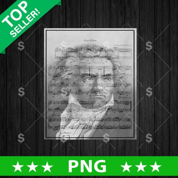 Beethoven Fur Elise Staves PNG, Beethoven Sublimation transfer PNG