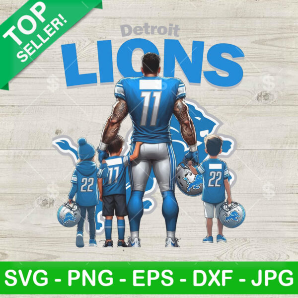 Detroit Lions Football Dad and three Son PNG, Detroit Lions Family Football Sublimation transfer PNG
