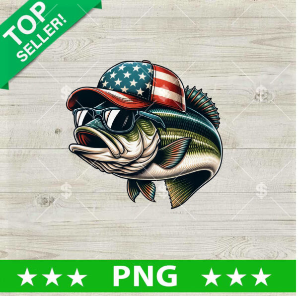 Fish America Flag PNG, Fishing Funny Sublimation transfer PNG