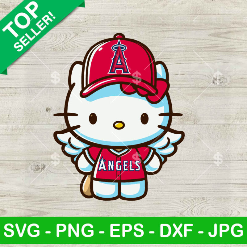 Hello Kitty LA Angels MLB SVG, Cute Kitty Angel Wings SVG, Kawaii Kitty Cat Baseball Fan SVG Cricut