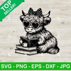Highland Cow Book Lover SVG, Highland Cow SVG, Heifer Bookworm PNG SVG Cricut