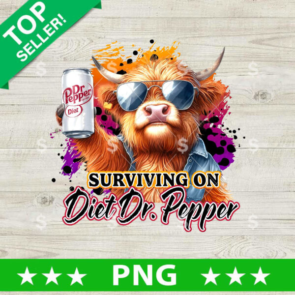 Highland Cow Drinking Dr Pepper Diet PNG, Dr Pepper Diet Sublimation transfer PNG