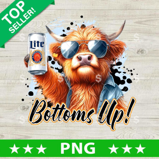 Highland Cow Miller Lite Bottoms Up Beer Png