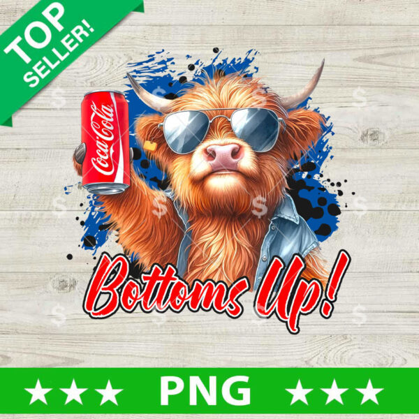 Hightland Cow Coca Cola Bottoms Up PNG, Hightland Cow Drink beer Sublimation transfer PNG