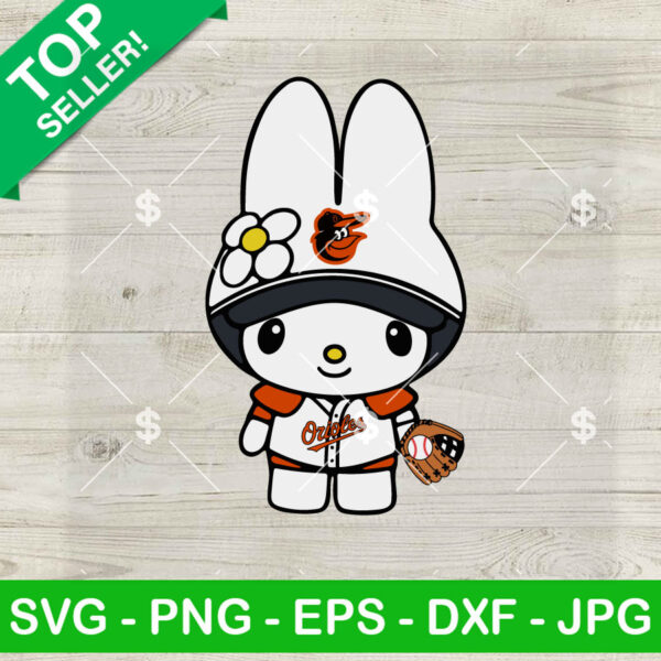 My Melody Kitty Baltimore Orioles SVG, My Melody Baseball Fan SVG, Baltimore Orioles MLB SVG Cricut