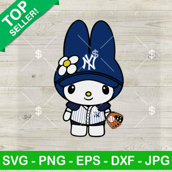 My Melody Kitty NY Yankees Baseball SVG, My Melody Baseball Fan SVG, NY Yankees MLB SVG Cricut