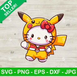 Hello Kitty Cosplay Pikachu SVG, Hello Kitty Pokemon SVG, Pikachu Outfits SVG PNG Cricut