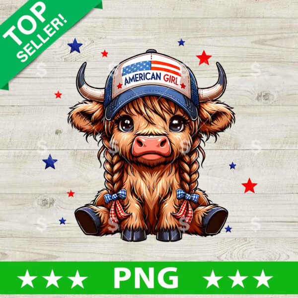 Cute Highland Cow American Girl PNG