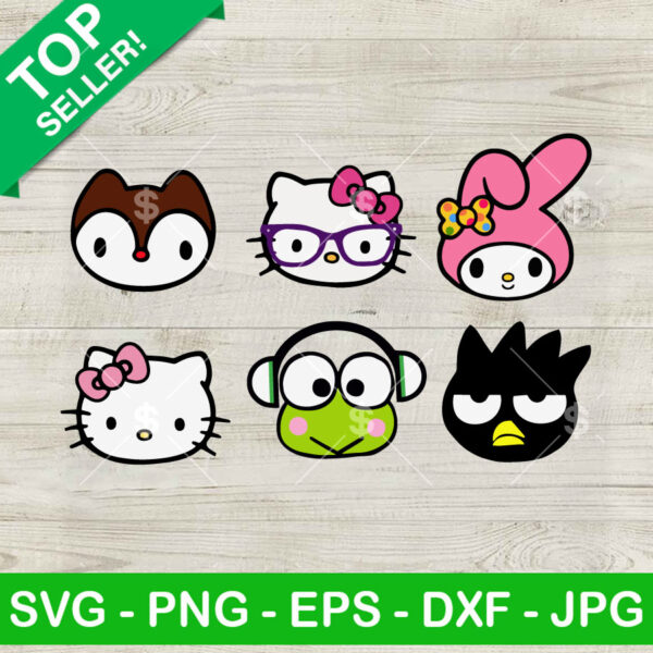 Hello Kitty And Sanrio Friends SVG, Kawaii My Melody, Keroppi Face SVG PNG Cut file cricut