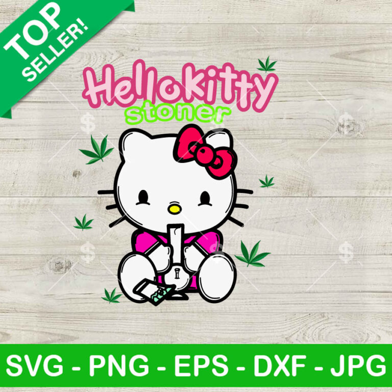 Hello Kitty Smoking Weed SVG, Stoner Kitty Cat SVG, Cannabis PNG DXF Cricut