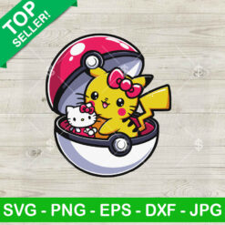 Hello Kitty Mashup Pikachu SVG, Hello Kitty Pikachu SVG, Kitty Pokemon Ball SVG Cricut