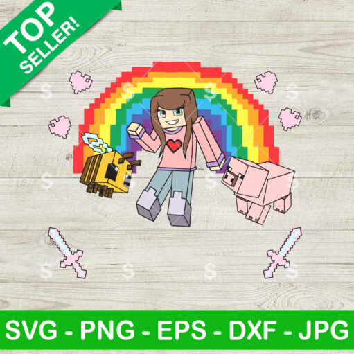 Minecraft Girl And Minecraft Pig Rainbow Svg