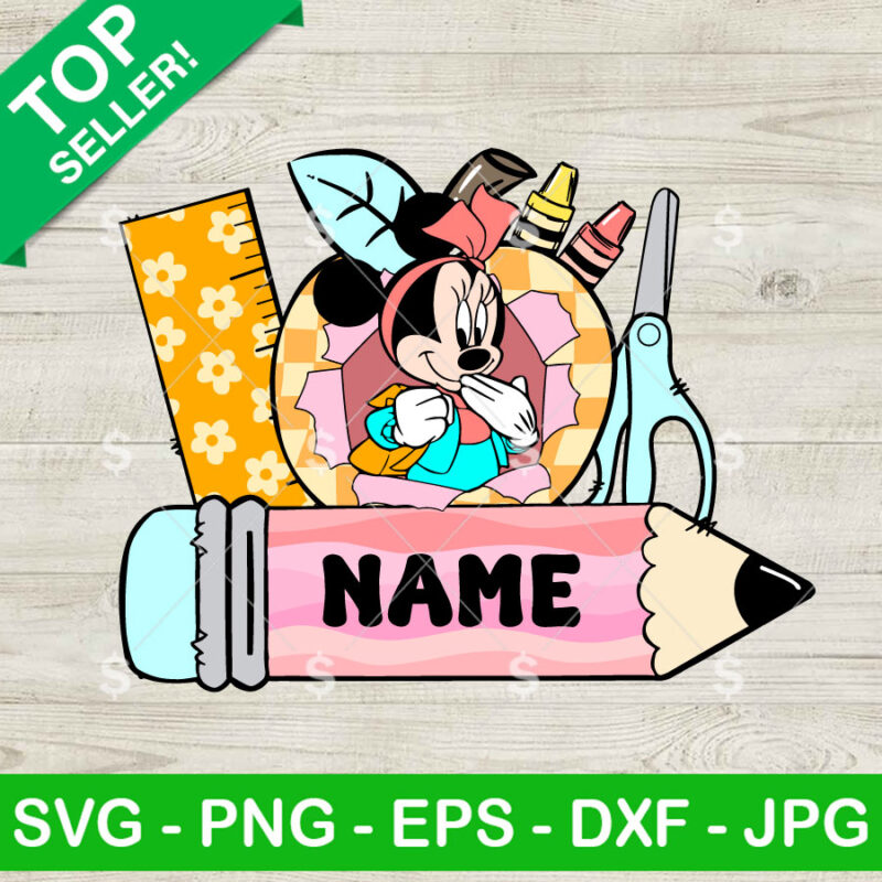 Minnie Student Name Frame SVG, Minnie back To School SVG, Pencil Name Frame SVG Cricut