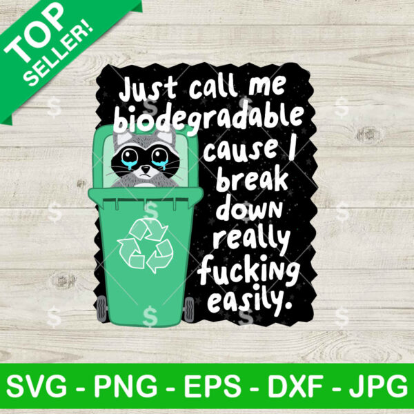Raccoon Just Call Me Biodegradable I Break Down Really Fucking Easily SVG, Raccoon Trash SVG Cricut