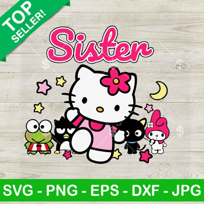 Hello Kitty Sanrio Sister SVG, Sanrio Characters SVG, Kawaii Kitty SVG Cricut
