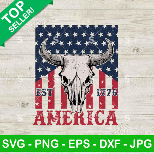 American Est 1776 Bull Skull Svg