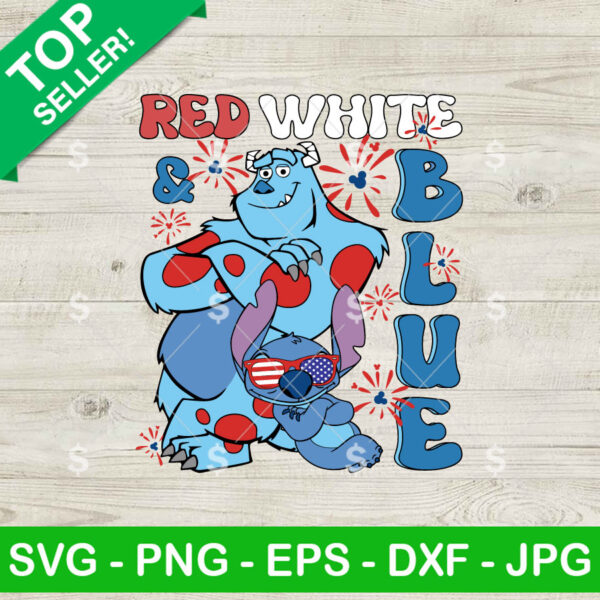 Sully Monster Inc And Stitch Red White Blue SVG