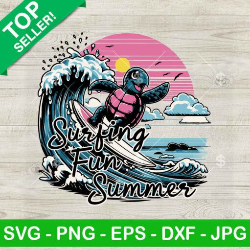 Turtle Surfing Fun Summer Svg