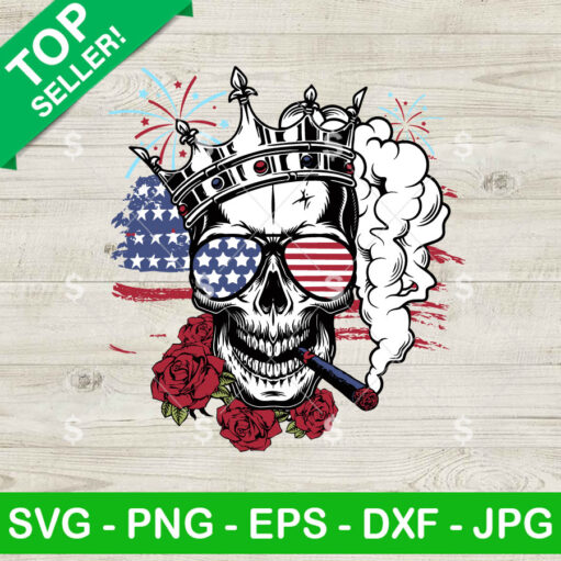 Skeleton King Skull Smoking US Flag SVG