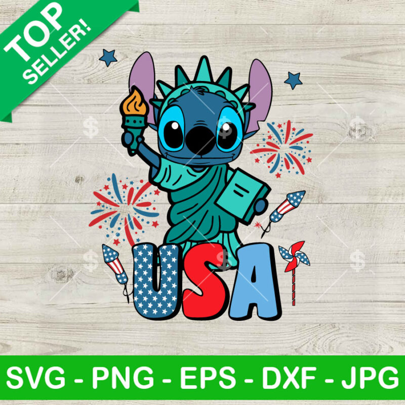 Stitch USA Statue Of Liberty SVG, Stitch 4th Of July SVG PNG, Disney Stitch SVG PNG DXF EPS