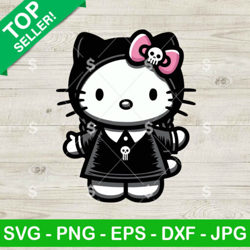 Hello Kitty Wednesday Addams Svg