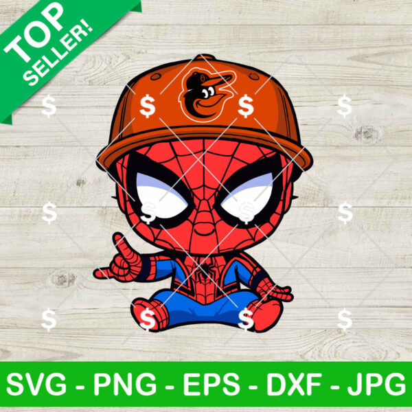 Baby Spiderman Baltimore Orioles Baseball SVG, Superhero Baseball SVG, Baltimore Orioles Spiderman SVG PNG Cricut