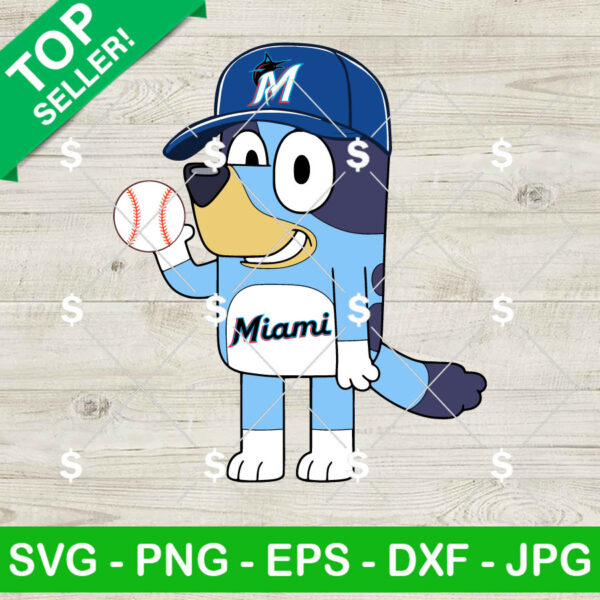 Bluey Miami Marlins Baseball SVG, Bluey Miami Marlins MLB SVG, Bluey Cartoon Baseball SVG Cricut