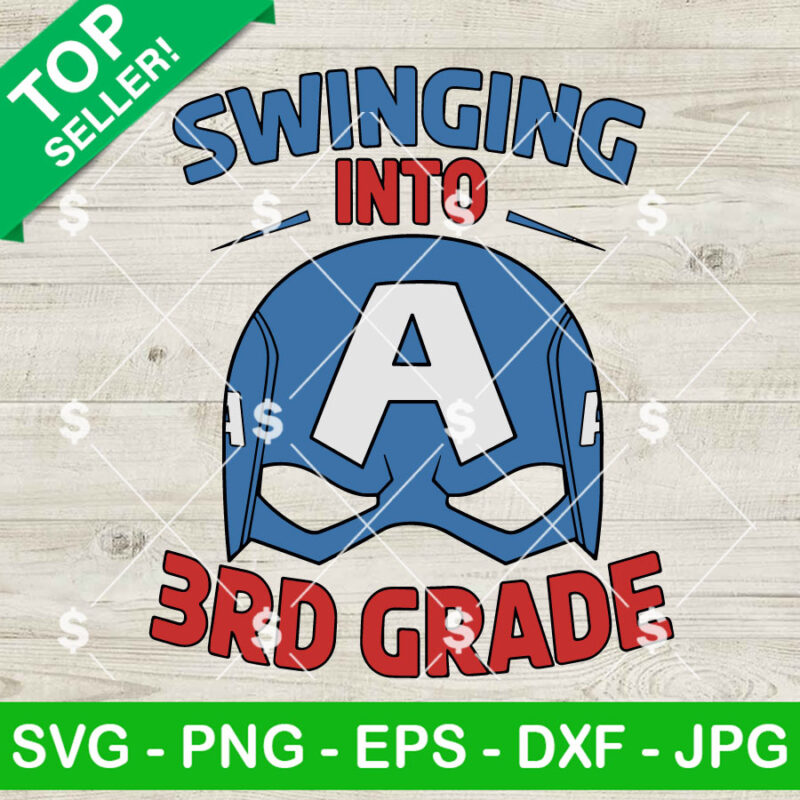 Captain America Swinging Into 3rd Grade SVG, Superhero Back To School SVG PNG
