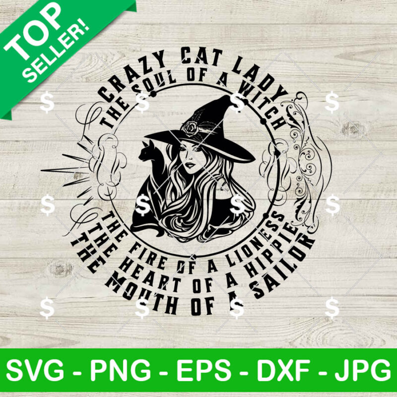 Crazy Cat Lady Halloween Witch SVG, Halloween Girl Witch SVG PNG Cricut
