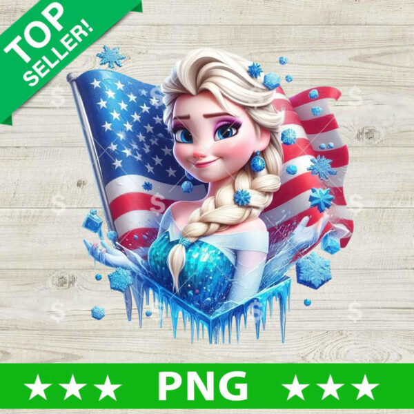 Elsa Disney Princess America Flag PNG, Elsa 4th of July Sublimation transfer PNG