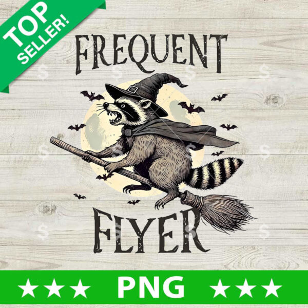 Frequent Flyer Raccoon Witch Halloween PNG, Raccoon Witch Halloween Sublimation transfer PNG
