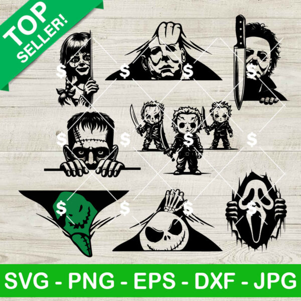 Halloween Characters Peeking Out SVG
