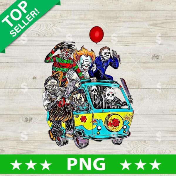Halloween Horror Movie Character Van Car PNG, Horror Movie Character Sublimation PNG