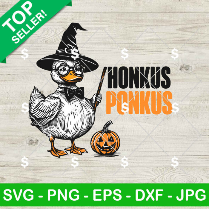 Honkus Ponkus Duck Witch Halloween SVG, Cute Duck Witch SVG, Pumpkin Halloween SVG