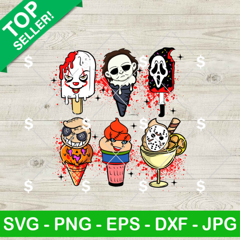 Horror Characters Halloween Ice Cream SVG, Horror Summer Ice Cream SVG, Halloween SVG Cricut Files