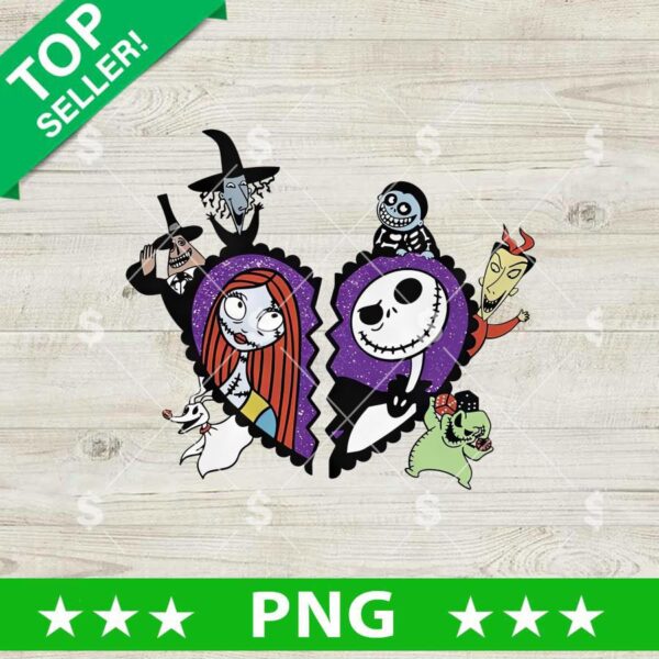 Jack Skellington And Sally Heart PNG, Jack Skellington Halloween Sublimation PNG