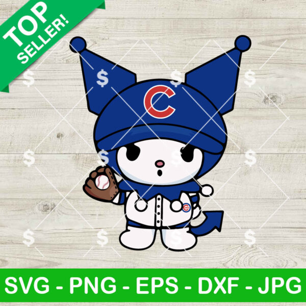 Kuromi Chicago Cubs Baseball SVG, Kuromi Baseball Team SVG, Sanrio Chicago Cubs Baseball MLB SVG Cricut