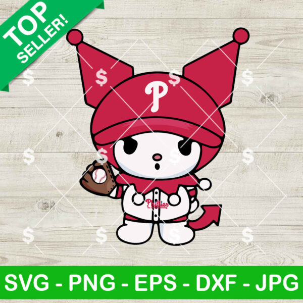 Kuromi Philadelphia Phillies Baseball SVG, Kuromi Baseball Team SVG, Sanrio Philadelphia Phillies Baseball MLB SVG Cricut