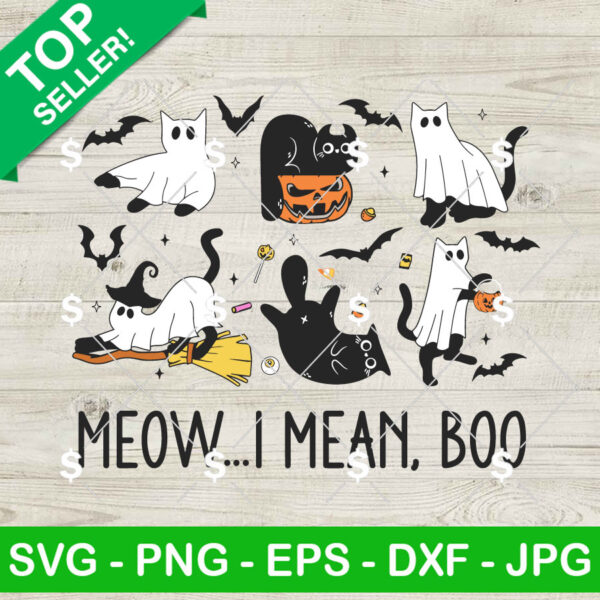 Mew I Mean Boo Cat SVG, Halloween Black Cat SVG, Ghost Cat SVG Cricut
