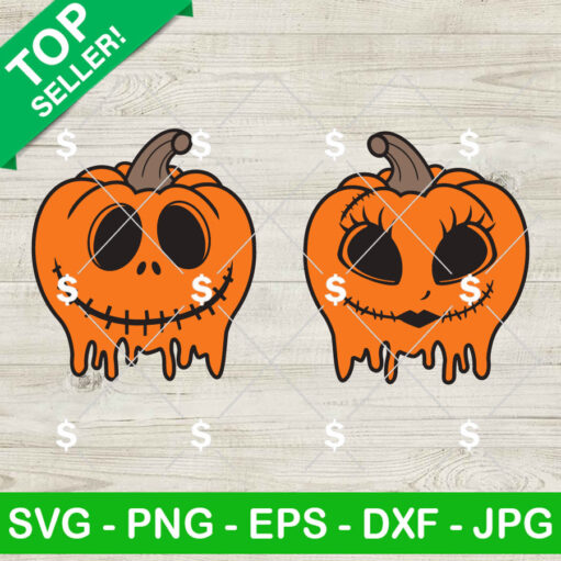 Pumpkin Jack And Sally Skellington Face Svg