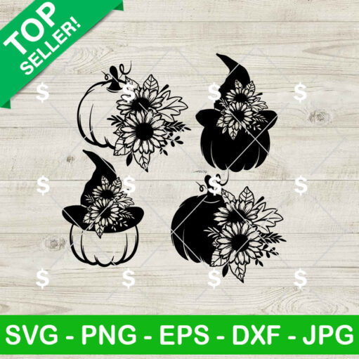 Pumpkin Witch Flower Svg Bundle