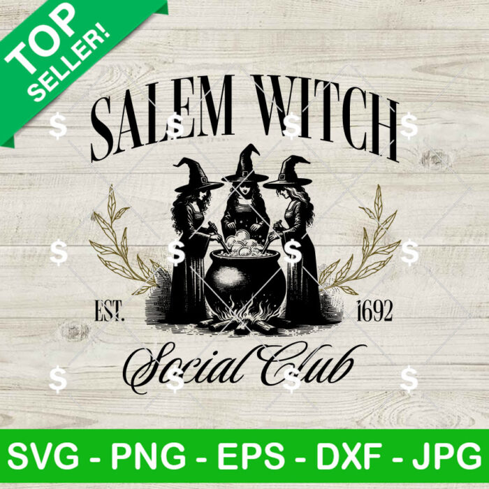 Salem Witch Social Club SVG, Witch Social Club SVG, Vintage Halloween SVG PNG Cricut