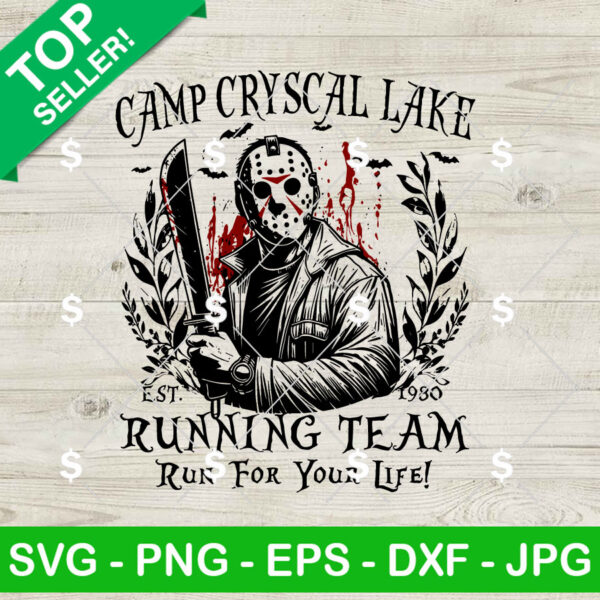 Jason Voorhees Camp Crystal Lake Running Team SVG, Jason Voorhees Horror SVG PNG Cricut